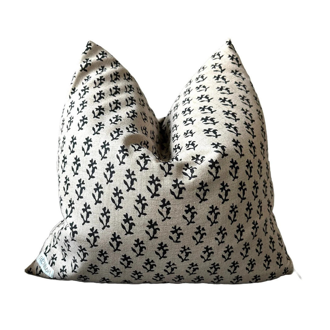 Dahlia Pillow Cover, Cream, Black, Floral, Designer, Bohemian Eclectic, Linen, Beautiful, Soft, N... | Etsy (US)