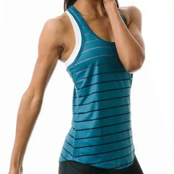 ZYIA New Active Women's Havana Blue Stripe Racerback Tank Top in Spruce XXXL | Poshmark