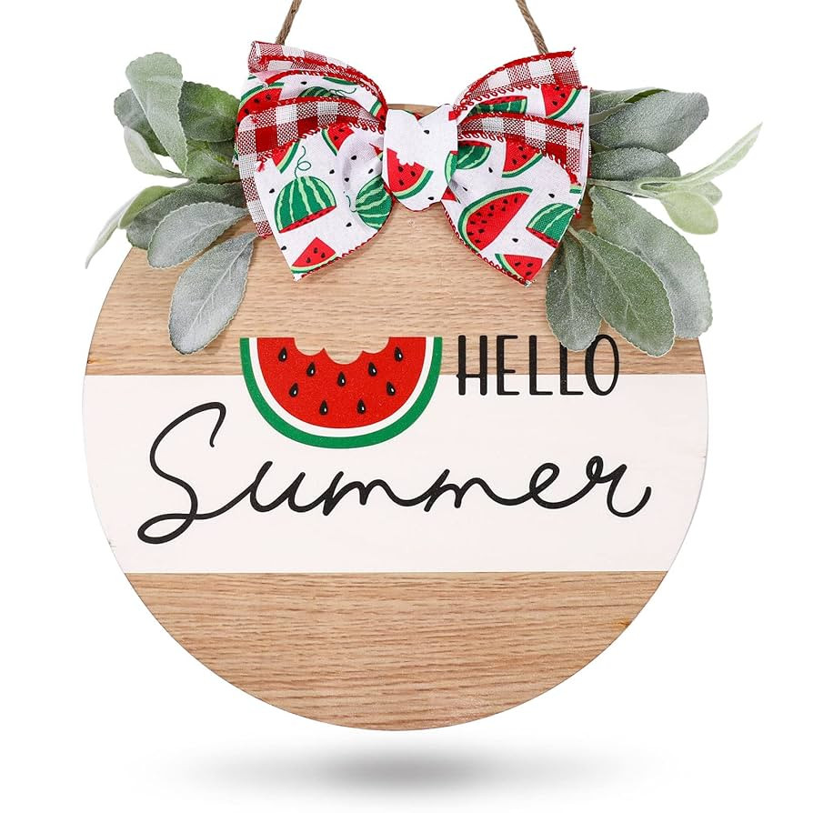 Whaline Hello Summer Wooden Hanging Sign Summer Watermelon Welcome Sign Front Door Decor with Wat... | Amazon (US)