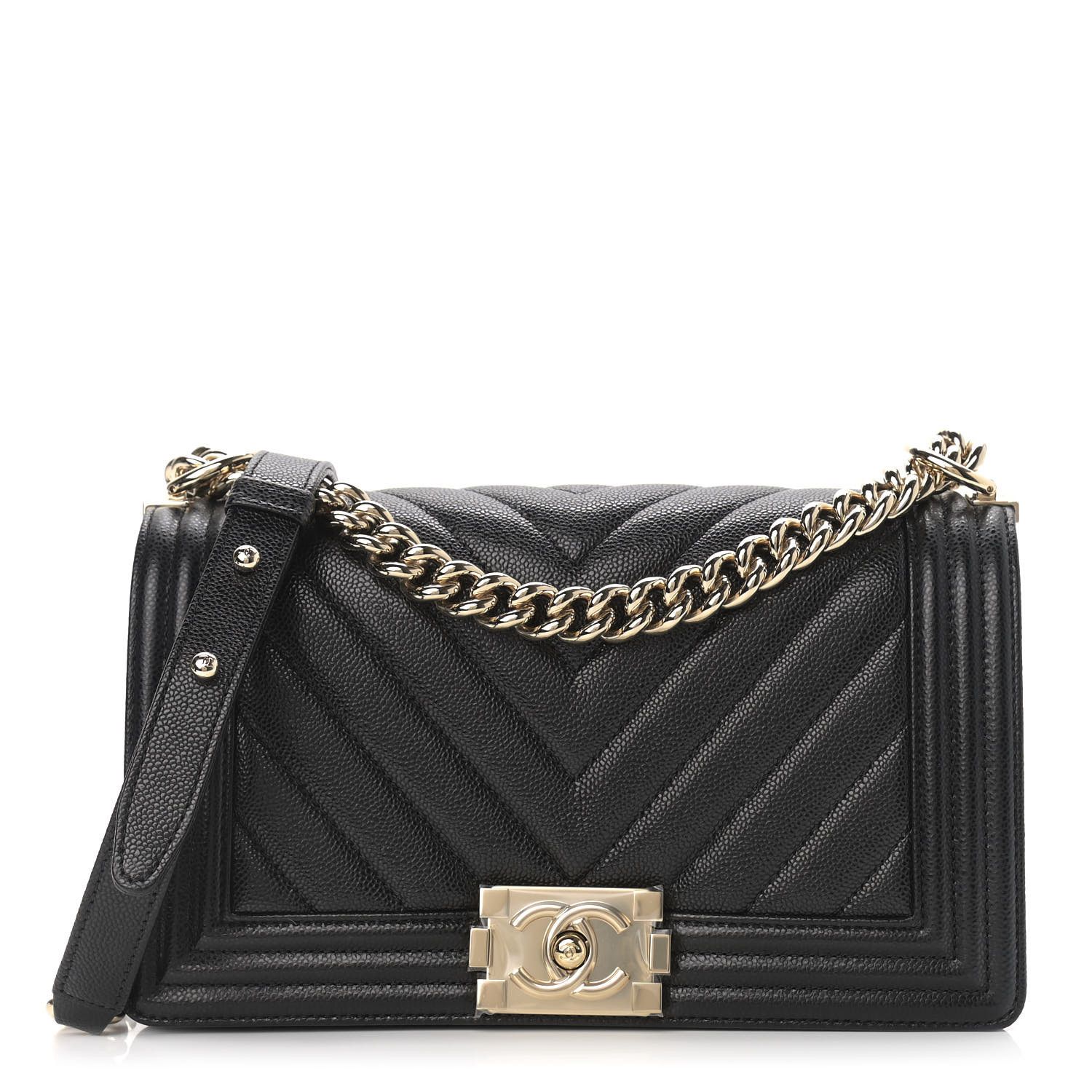 CHANEL

Caviar Chevron Quilted Medium Boy Flap Black | Fashionphile