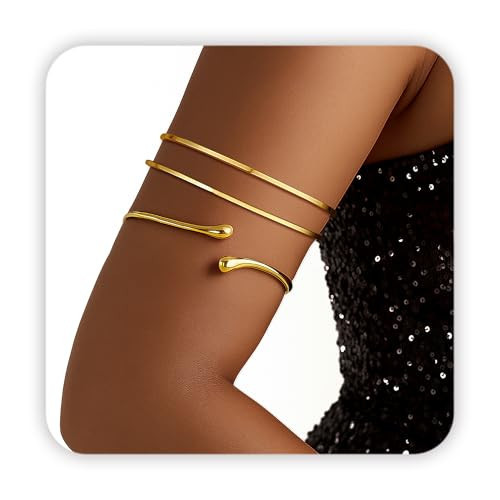 PEALICIOUS 2PCS Gold Arm Cuff for Women, Arm Cuff Gold Minimalist Upper Arms Bracelets Girls Stackable Armband Cuffs Bracelet, Adjustable Arm Bangles Open as Boho Valentines Jewelry Beach Summer Gifts | Amazon (US)