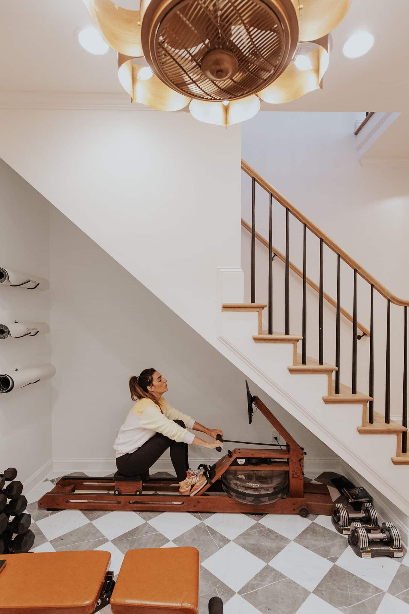 While we do have gym memberships, both Chris & I still get a lot of use out of our home gym!

Gym, rower, Floorpops tiles, chandelier fan, yoga mats, yoga mat hooks, dumbbell rack, workout bench 

#LTKfitness #LTKstyletip #LTKhome