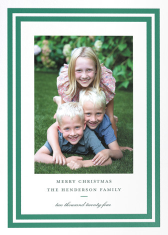 "roma" - Customizable Letterpress Holiday Photo Cards in Green by Megan Davis. | Minted