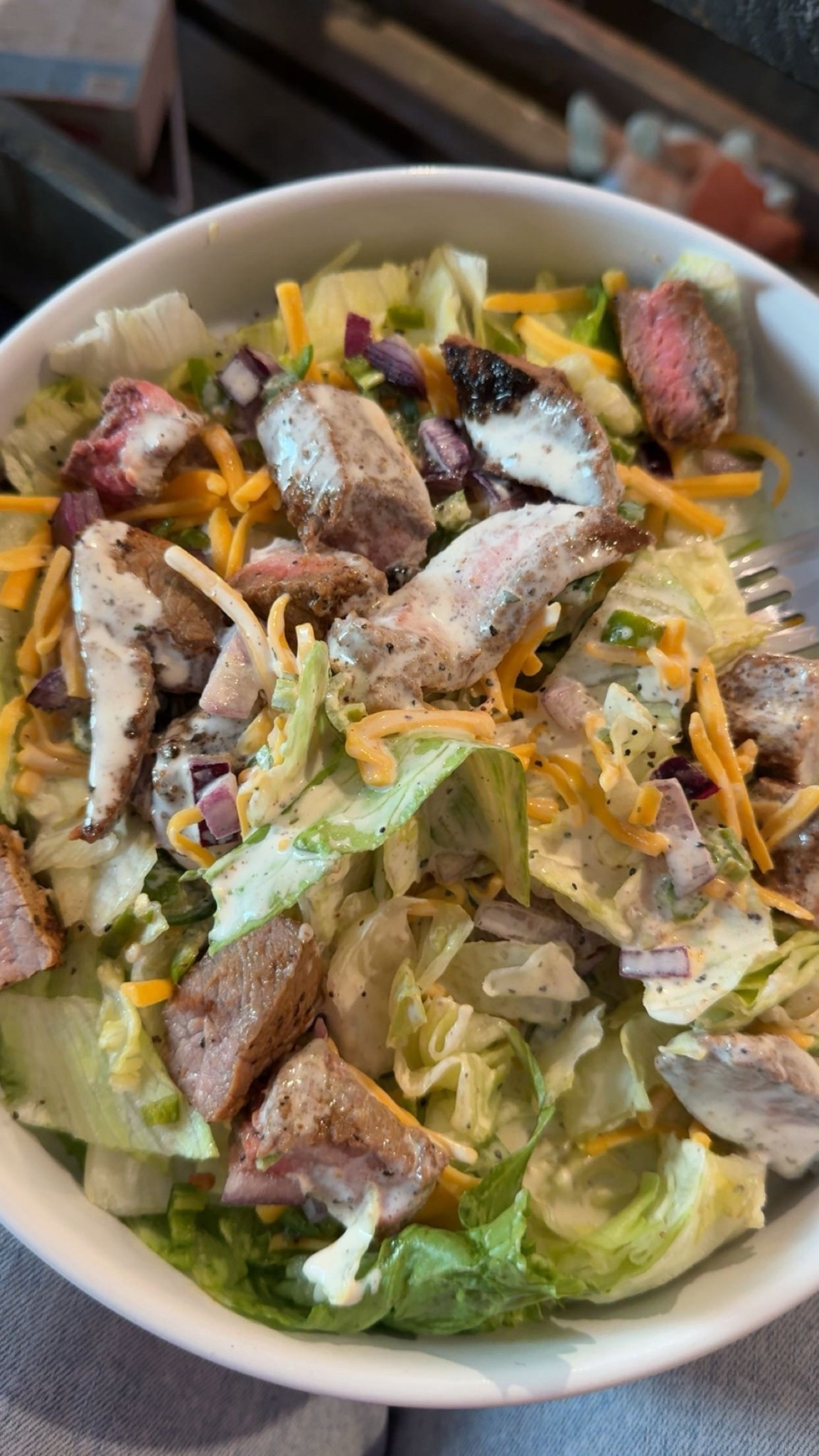 I forgot how good steak salads are🤤😍 So good!!!  #dinnerideas #steaksalad #simplymadisynn 

#LTKFindsUnder50 #LTKHome #LTKFamily