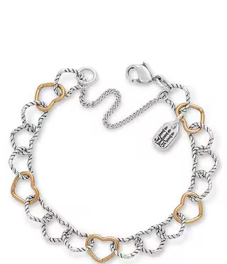 Twisted Wire Two Tone Connected Hearts Chain Charm Bracelet | Dillard's