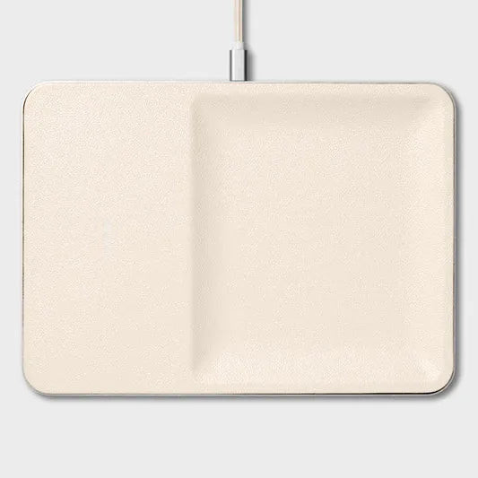 Courant Catch:3 Single-device Charging Tray W/ Storage - Leather - Bone | REBEL (formerly Rebelstork)