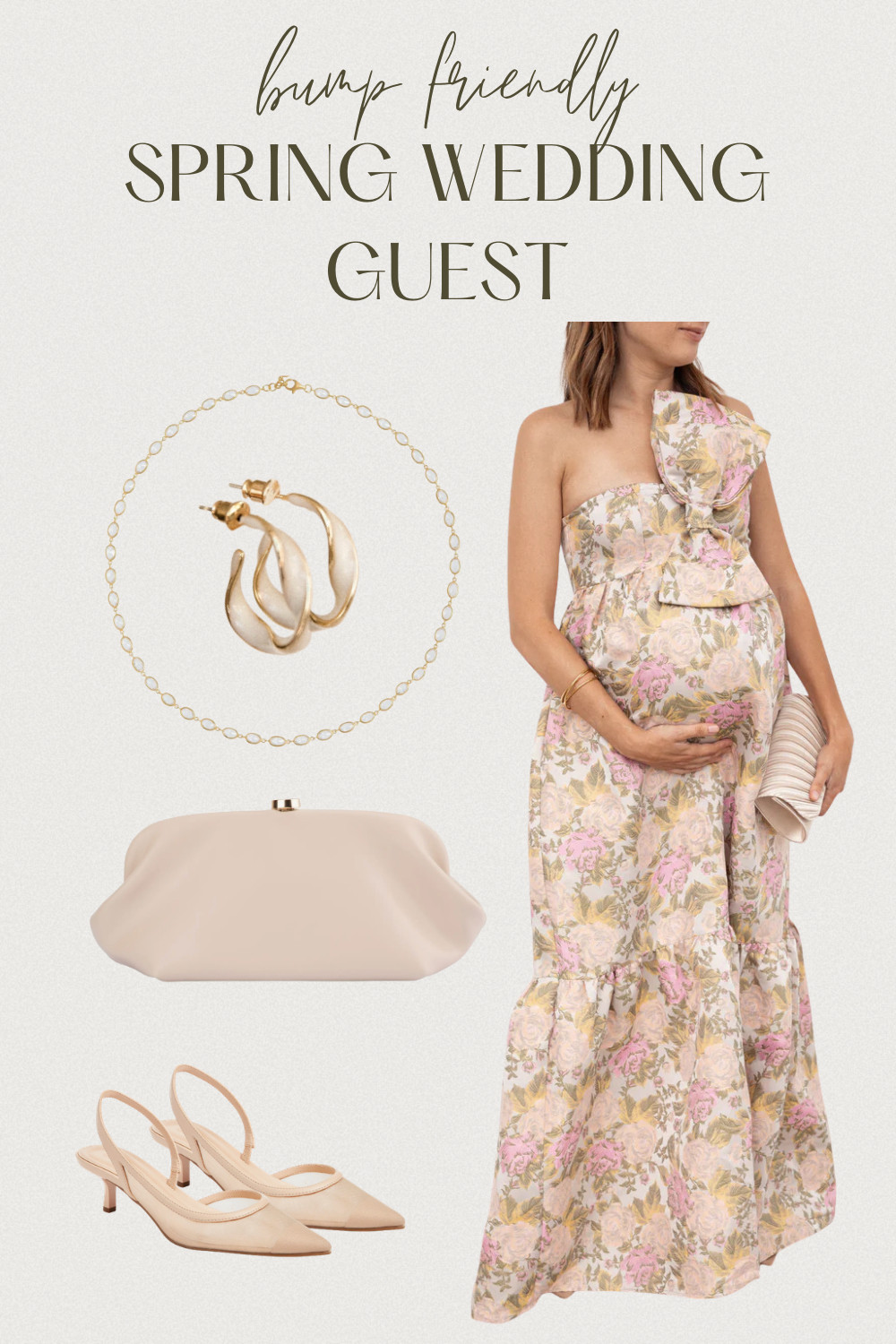 This floral, bump-friendly maxi dress is one of those effortless pieces that actually works during pregnancy—comfortable, flattering, and still feels elevated enough for a wedding. The soft pastel print + flowy fit make it perfect for dressing up without feeling restricted.

Paired with neutral slingback heels, a chic clutch, and gold jewelry for that clean, timeless look ✨

Perfect for:
• Spring & garden weddings
• Maternity wedding guest outfits
• Baby shower looks
• Dressy events during pregnancy

Save this for your next event and shop the full outfit linked 💐

#MaternityStyle #BumpFriendly #SpringWeddingGuest #WeddingGuestDress #PregnancyOutfit #FloralDress #MaternityFashion #FirstTimeMom #BabyBumpStyle #SpringOutfitIdeas #LTKStyle #NeutralStyle #WeddingGuestLook 

 #LTKootd #LTKBaby #LTKBump
