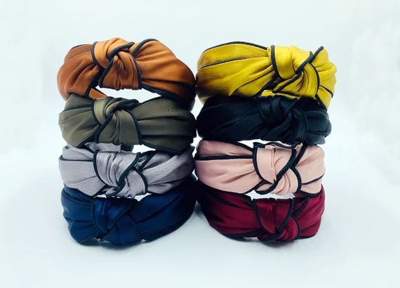 Satin layered knotted headband with black edge,stylish fashion hairband,solid satin headband,Wide... | Etsy (US)