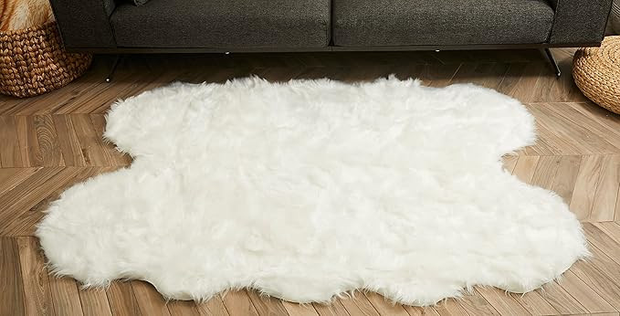 Soft, Thick, Luxurious Faux Fur Sheepskin Area Rug/Decorative Throw by Livving, 4 Pelt Size (4'x6... | Amazon (US)