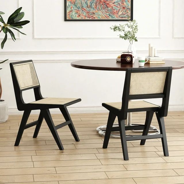 Sfugno Rattan Wood Chairs Set of 2,Accent Chairs with wood Legs,Mid-Century Modern Dining chairs ... | Walmart (US)