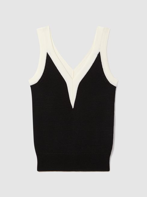 Reiss Black/White Tessa Colourblock V-Neck Vest | Reiss UK