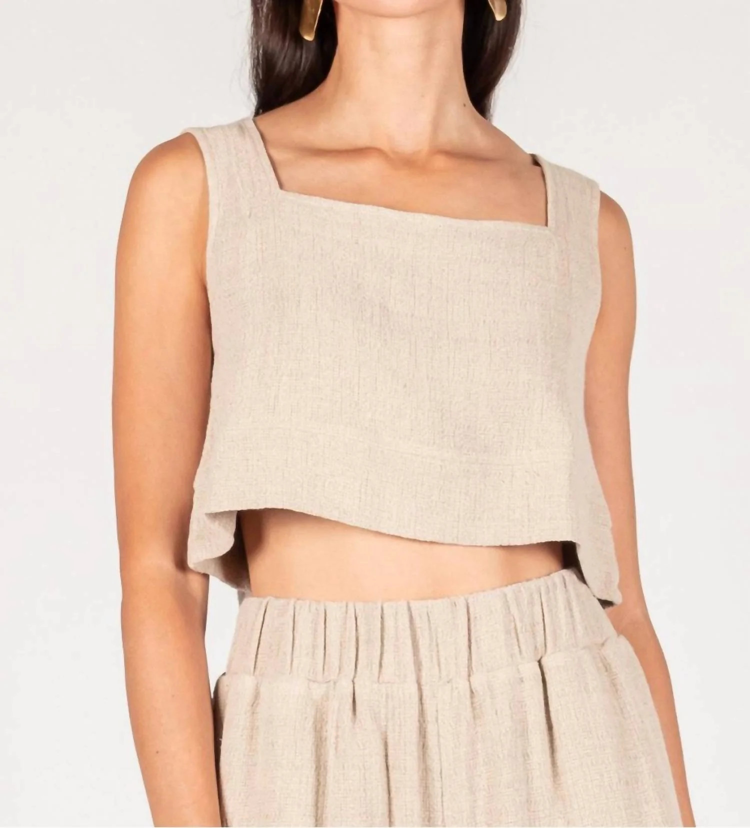 Linen Crop Top In Stone | Shop Simon