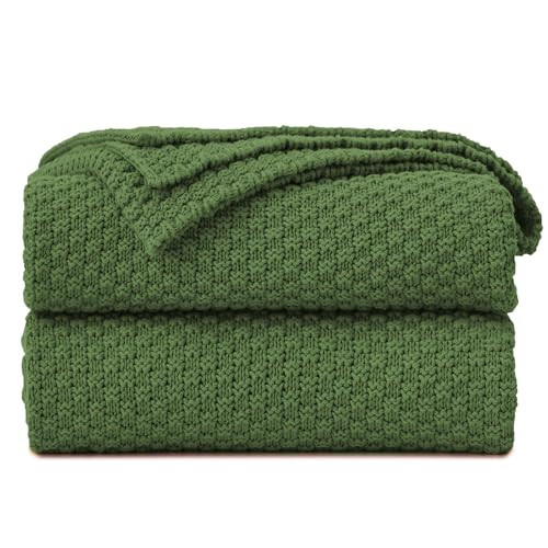 Longhui bedding Olive Green Knitted Throw Blanket for Couch, Soft, Cozy Machine Washable 100% Cotton Sofa Knit Blankets, Heavy 4.0lb Weight, 60 x 80 Inches, Olive Green Color. | Amazon (US)