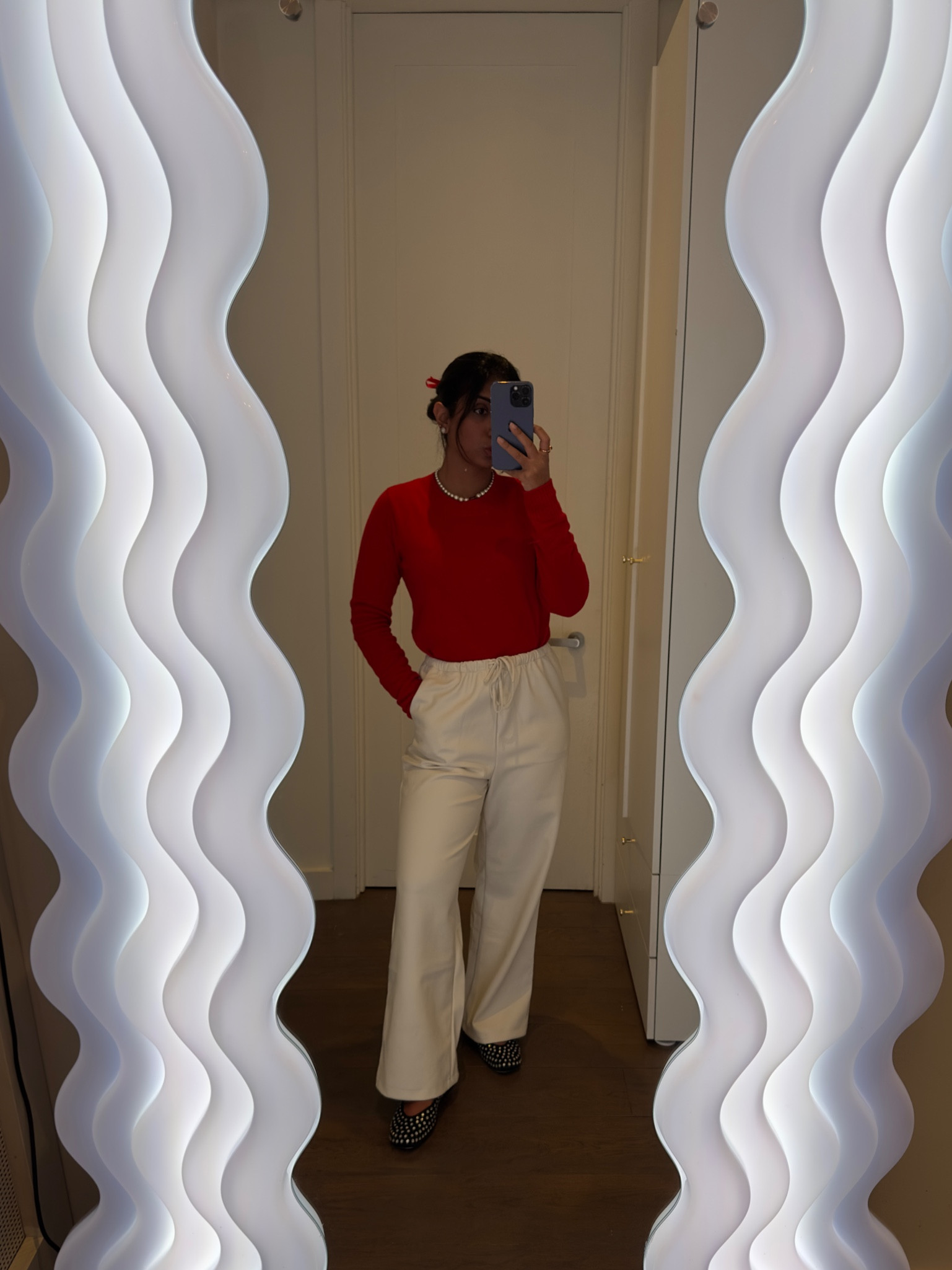 Reformation, 4th and reckless, Stradivarius, Cos, & other stories, transitional outfit, transitional style, autumn outfit, autumn fashion, red jumper, knit jumper, cream trousers, drawstring trousers, wide leg trousers, stud flats, mary jane flats, autumn outfit ideas, style inspiration 

#LTKeurope #LTKSeasonal #LTKstyletip