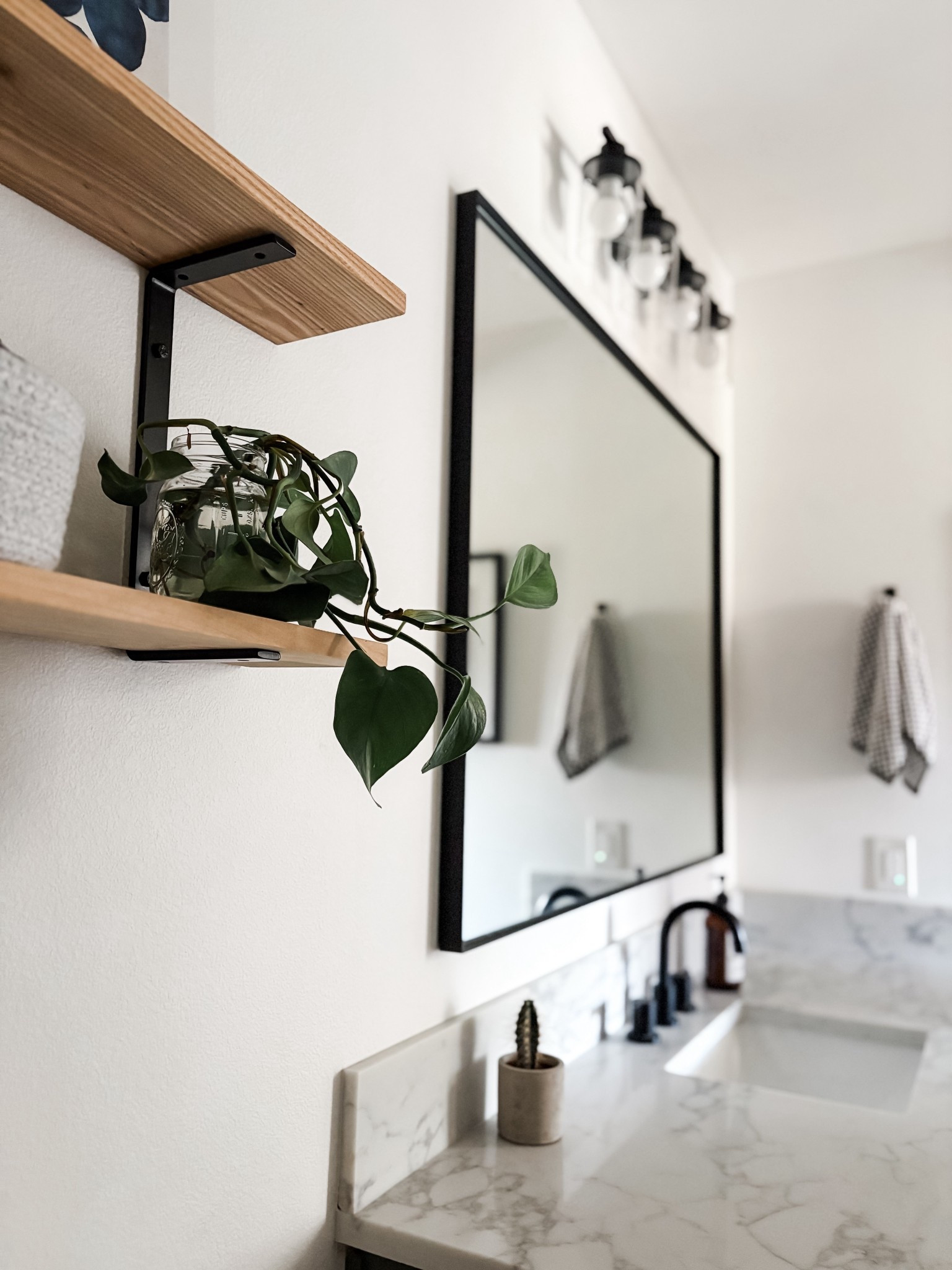 Of course, paint and countertops make a huge difference for a bathroom update but these three things are my favorite low effort high impact bathroom changes without a full remodel: 

1. Swap out bathroom mirror ( or frame or paint) 

2. Upgrade vanity light.

3. Add shelves above the toilet for extra function and design.



#LTKHome #LTKSaleAlert
