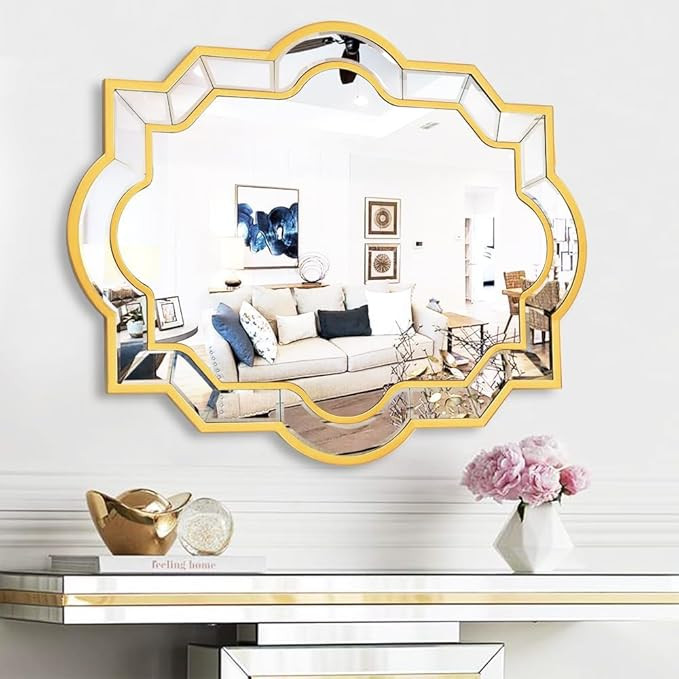 Chende Large Gold Mirror for Wall Decor, 36" x 28" Living Room Mirror with Glass Beveled Frame, D... | Amazon (US)