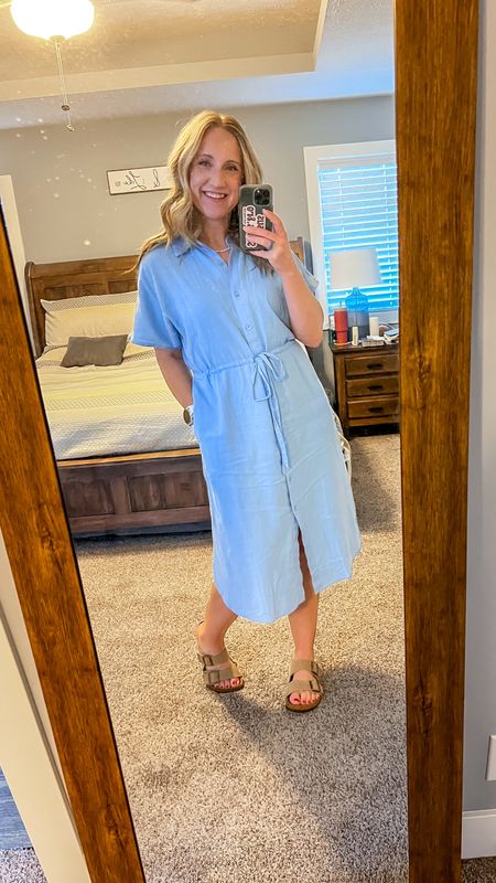 Low quality photo, high quality spring outfit! This linen dress from Target is so nice I bought it twice - first in classic black, then in this lovely blue! It is much softer than some of the other linen items I’ve tried this year and I think it will make a great travel dress! Wearing size small !

#LTKSeasonal #LTKfindsunder50 #LTKover40