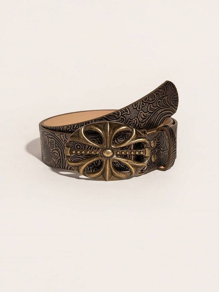1pc Vintage Floral Embossed Western Cowgirl Style Belt For Women Halloween | SHEIN