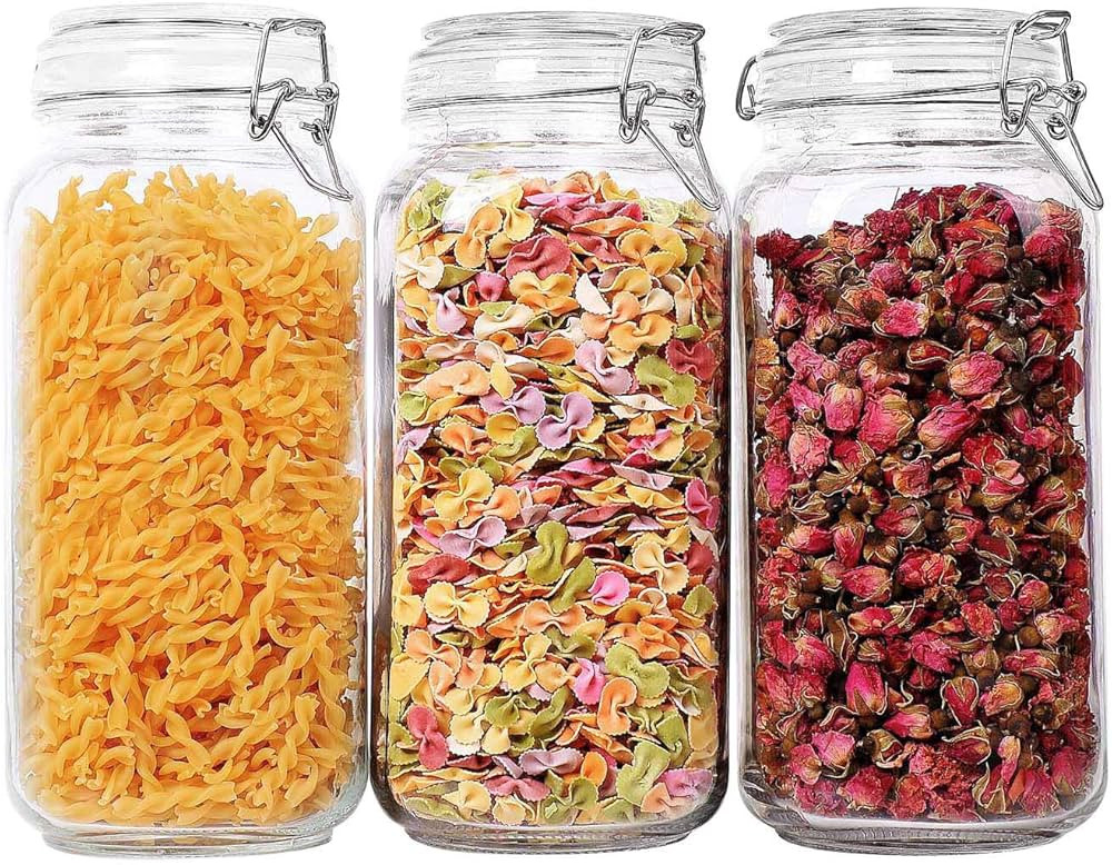 ComSaf Airtight Glass Canister Set of 3 with Lids 78oz Food Storage Jar Square - Storage Containe... | Amazon (US)