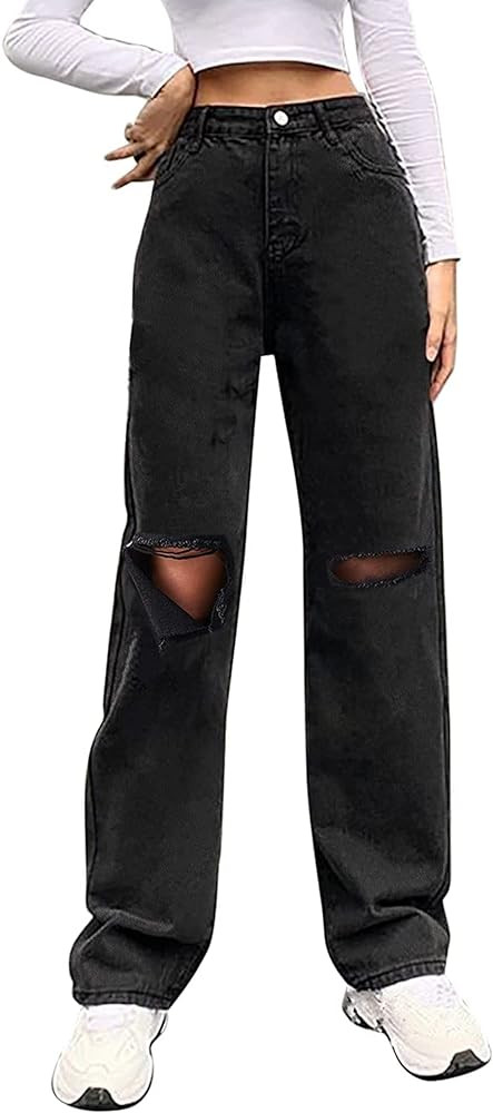 Genleck Women Loose Ripped Boyfriends Jeans High Waist Baggy Denim Pants Distressed Wide Leg Jean... | Amazon (US)