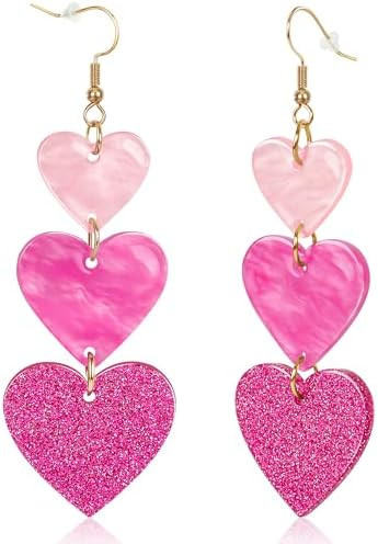 Valentines Earrings, Acrylic Heart Earrings, Pink Red Valentines Gifts for Her, Galentines Day Je... | Amazon (US)