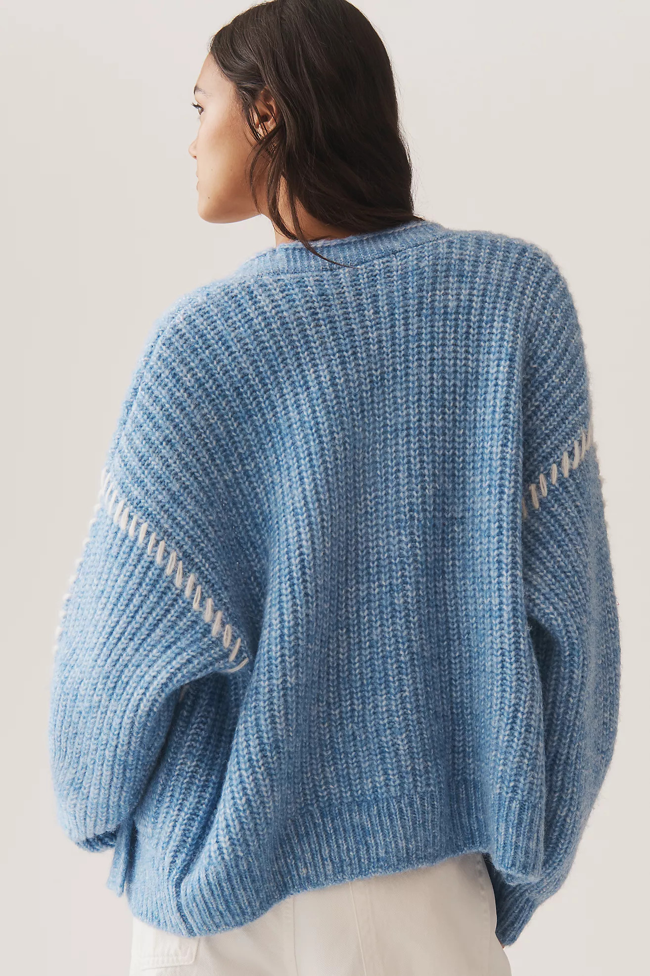 Flat White Stitched Cardigan Sweater | Anthropologie (US)