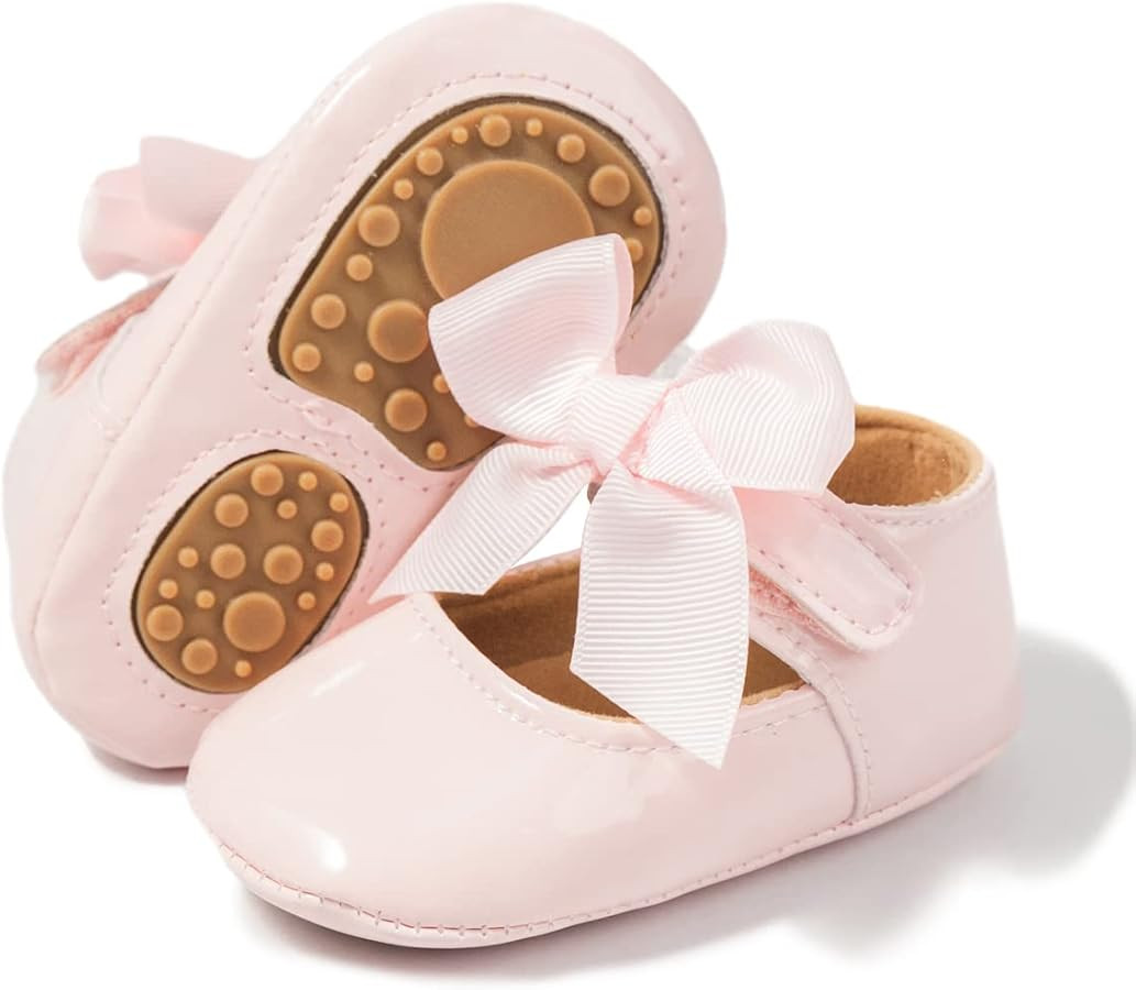 Baby Mary Jane Flats for Girls with Bowknot Cotton Anti Skid Sole Infant First Walker Princess Dr... | Amazon (US)