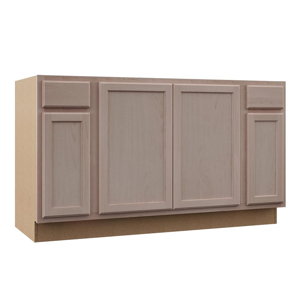 Hampton Bay Hampton Assembled 60x34.5x24 in. Sink Base Kitchen Cabinet in Unfinished Beech-KSBF60... | The Home Depot