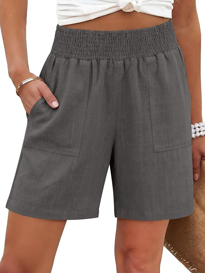 ANRABESS Linen Shorts for Women Casual Summer High Waisted Wide Leg Lounge Beach Vacation Shorts ... | Amazon (US)