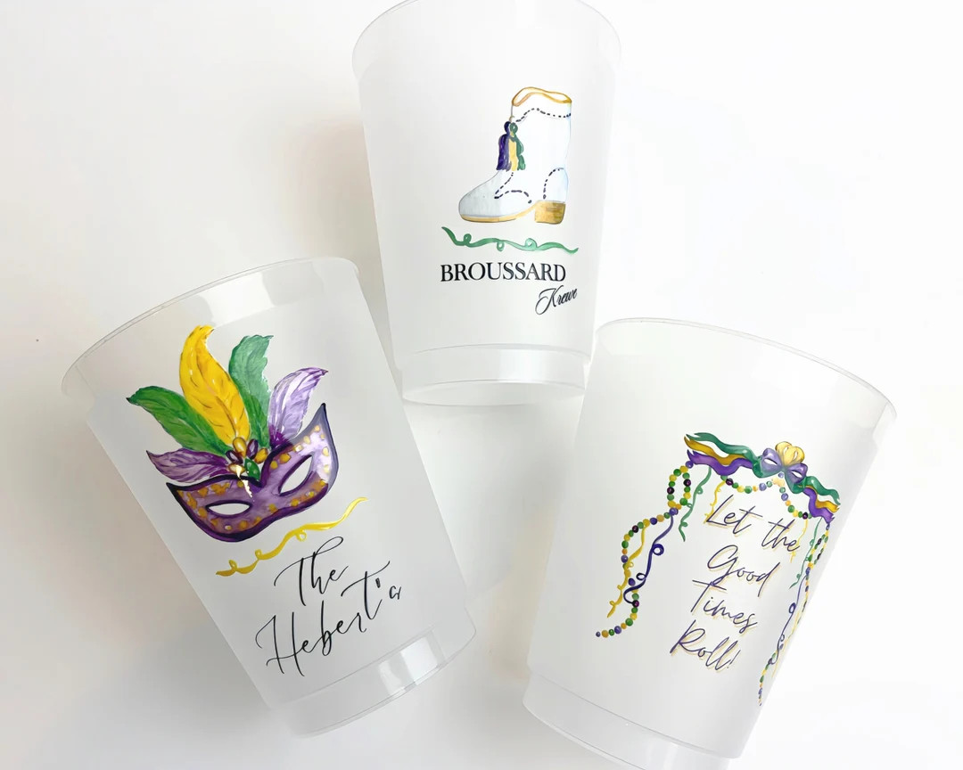 Mardi Gras Party Cups With Personalization and Mardi Gras Boot | Custom Party Cups | Mardi Gras P... | Etsy (US)