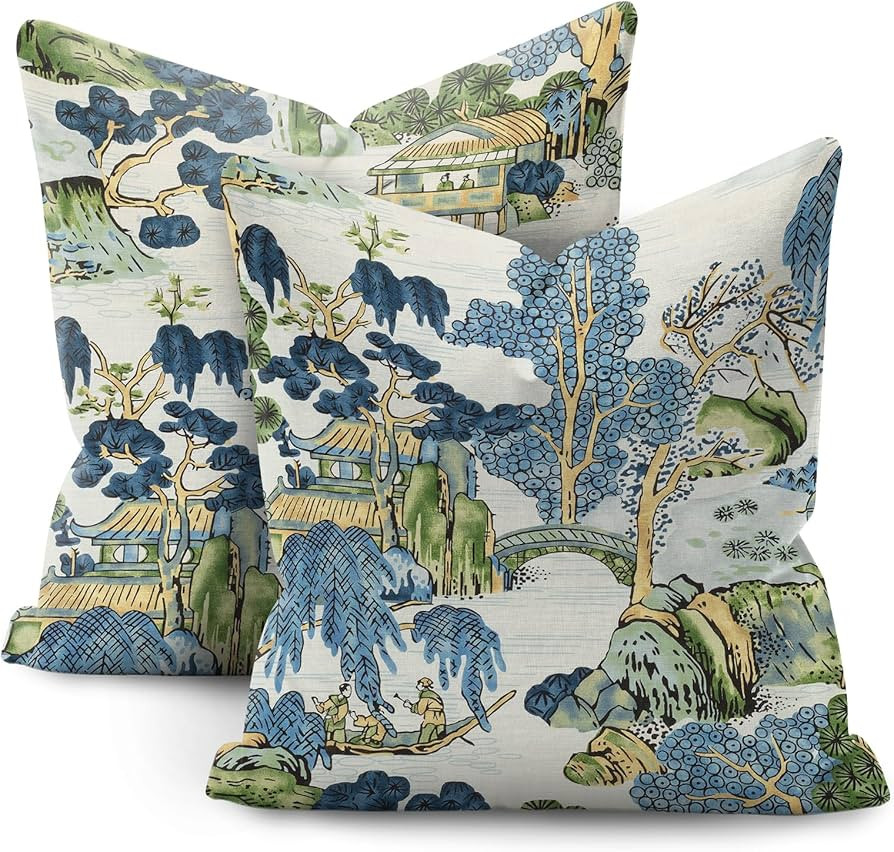Chinoiserie Pillow Covers 20x20 Set of 2,Blue and White Pillow Covers Outdoor Decorative Linen Pi... | Amazon (US)