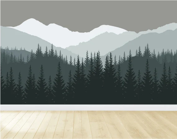 Mountain Wall Decal / Mountain Wall Mural / Woodland Wall Mural / Forest Wall Mural / Pine Tree W... | Etsy (US)