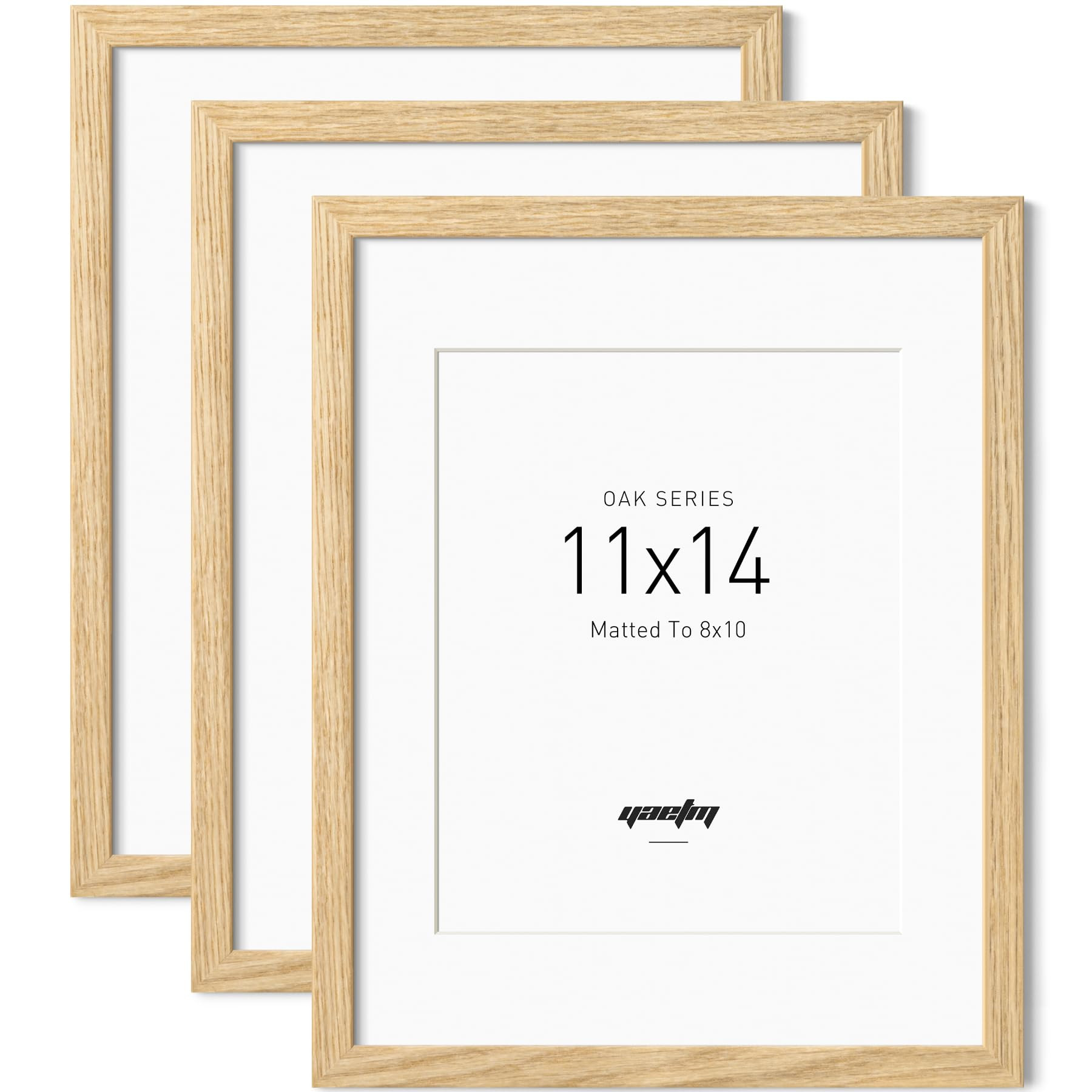 Yaetm 11x14 Oak Wood Picture Frame with Mat for 8x10 Set of 3, Natural Solid Wood 11x14 Frame wit... | Amazon (US)