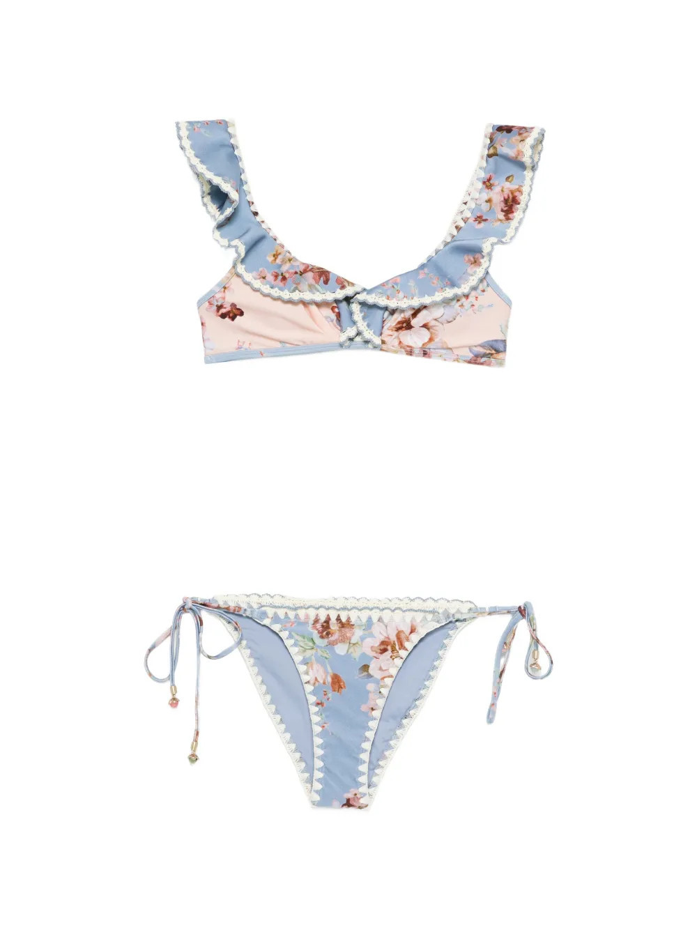 ZIMMERMANN ruffled floral bikini - Blue | Farfetch Global