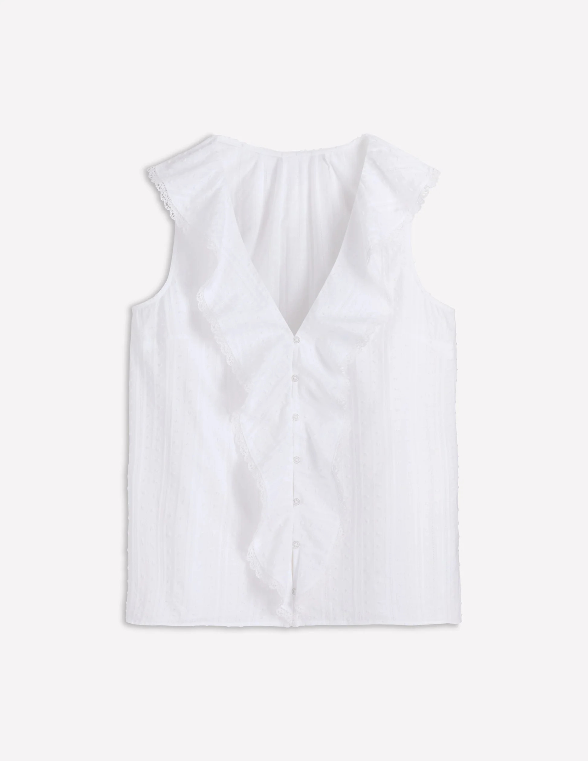 Sleeveless V-neck Ruffle Top-White | Boden (US)