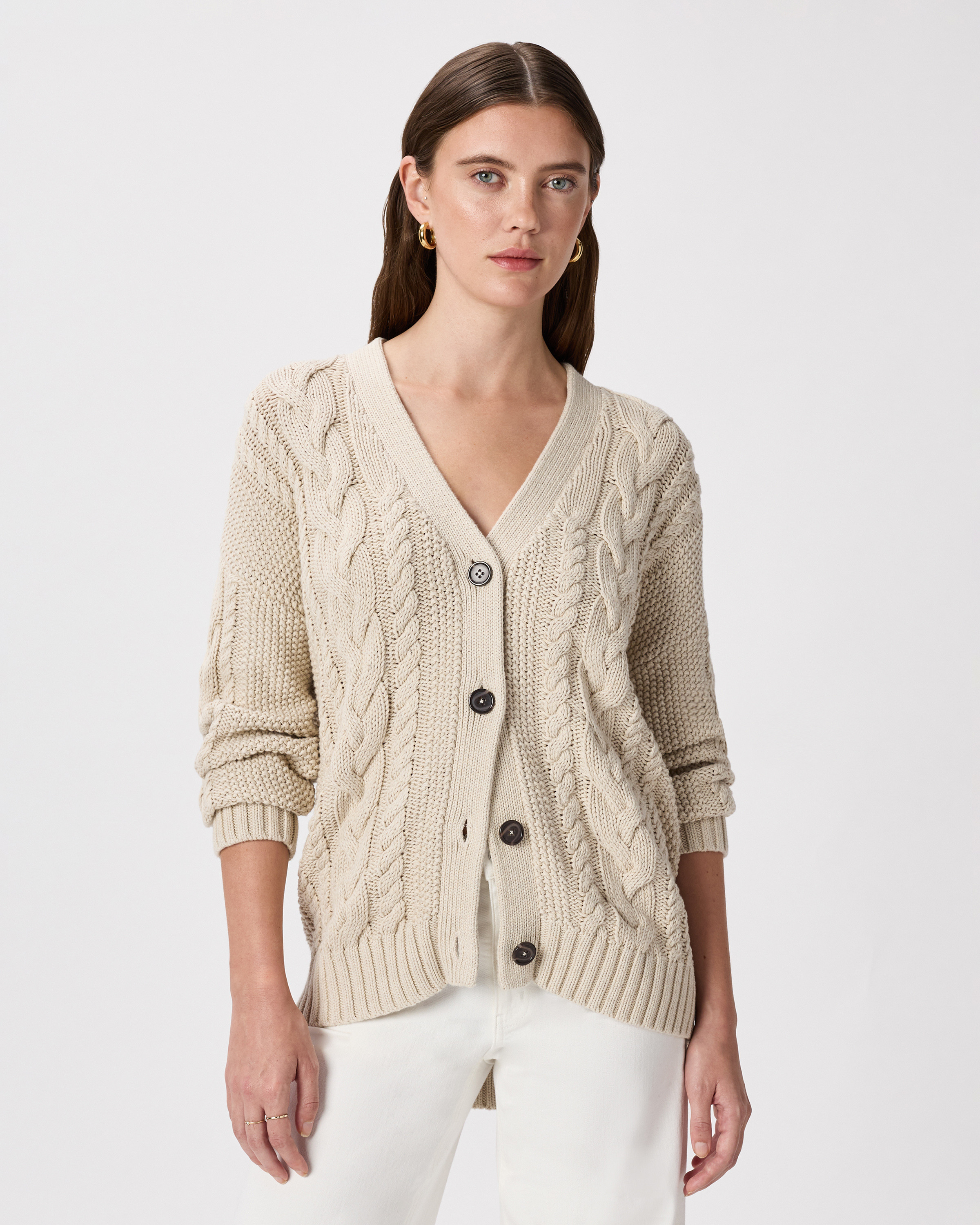 100% Organic Cotton Oversized Cable Cardigan  in Heather Brown | Quince