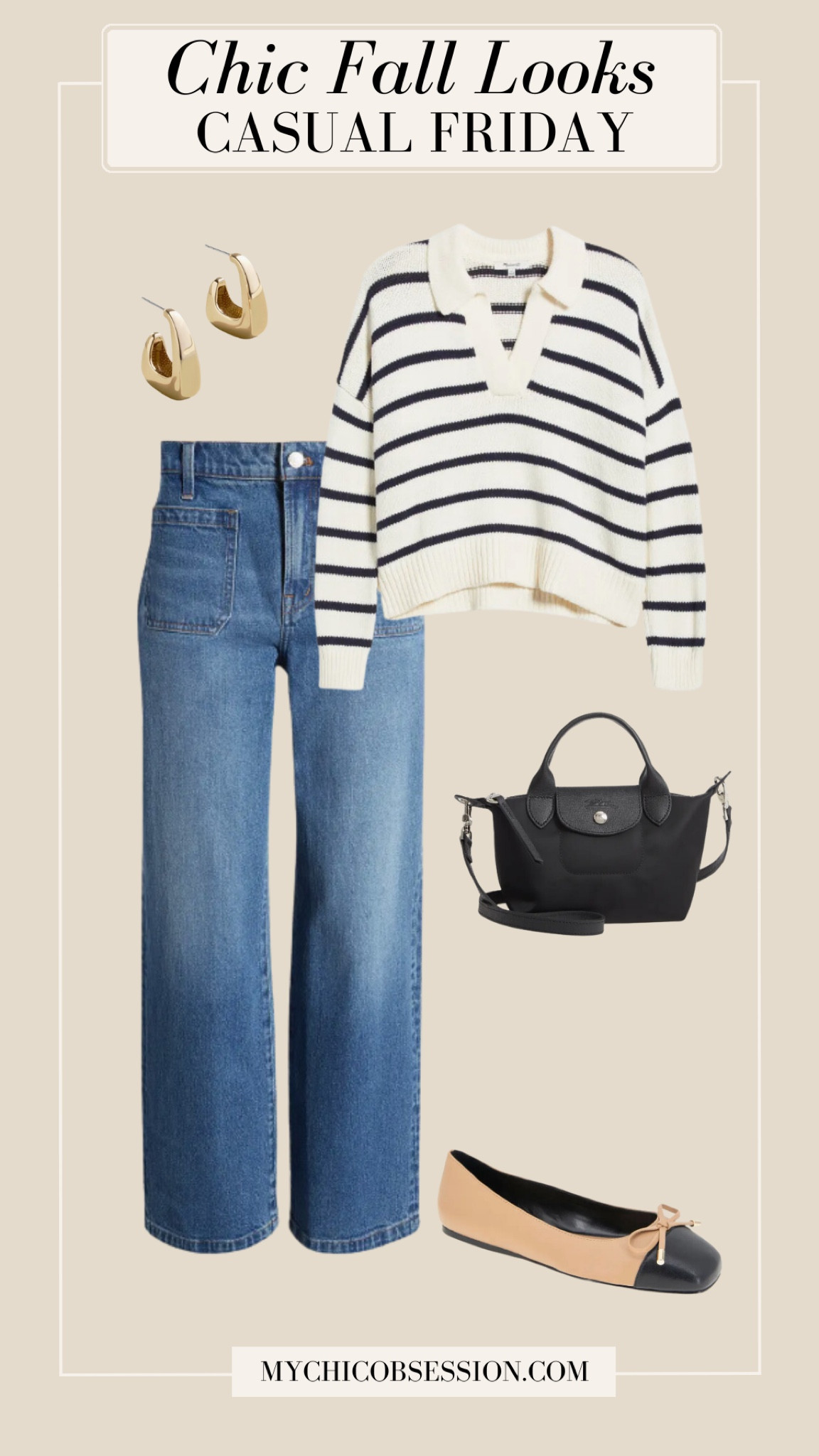 Style this look from the Nordstrom Anniversary Sale with a striped collared sweater, and straight leg jeans. Accessorize with a small Le Pliage crossbody bag from Longchamp, classic cap-toed flats, and gold earrings. 

#LTKSeasonal #LTKStyleTip #LTKxNSale