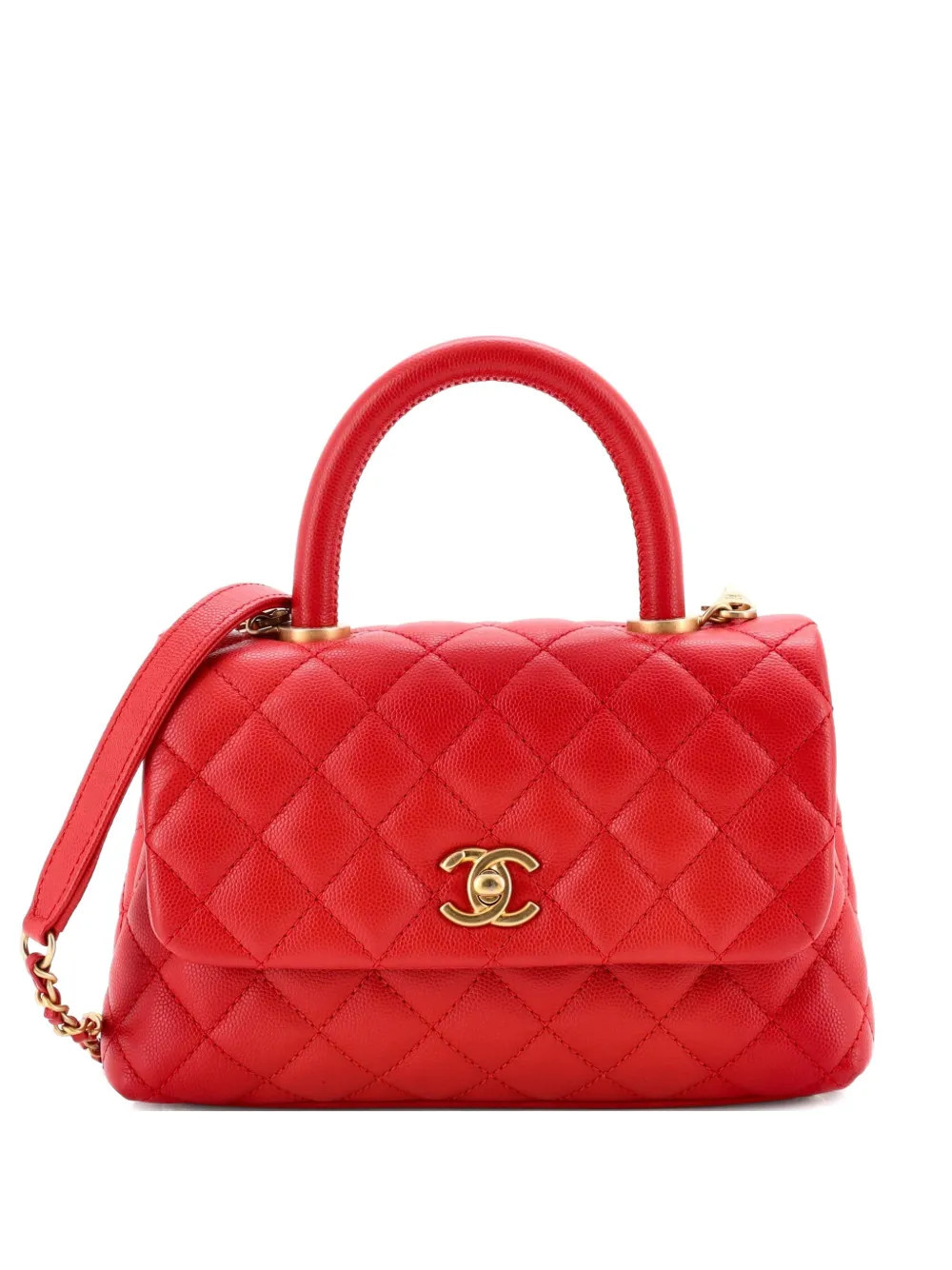 CHANEL Pre-Owned Coco Top Handle Bag Quilted Caviar Mini satchel - Red | Farfetch Global