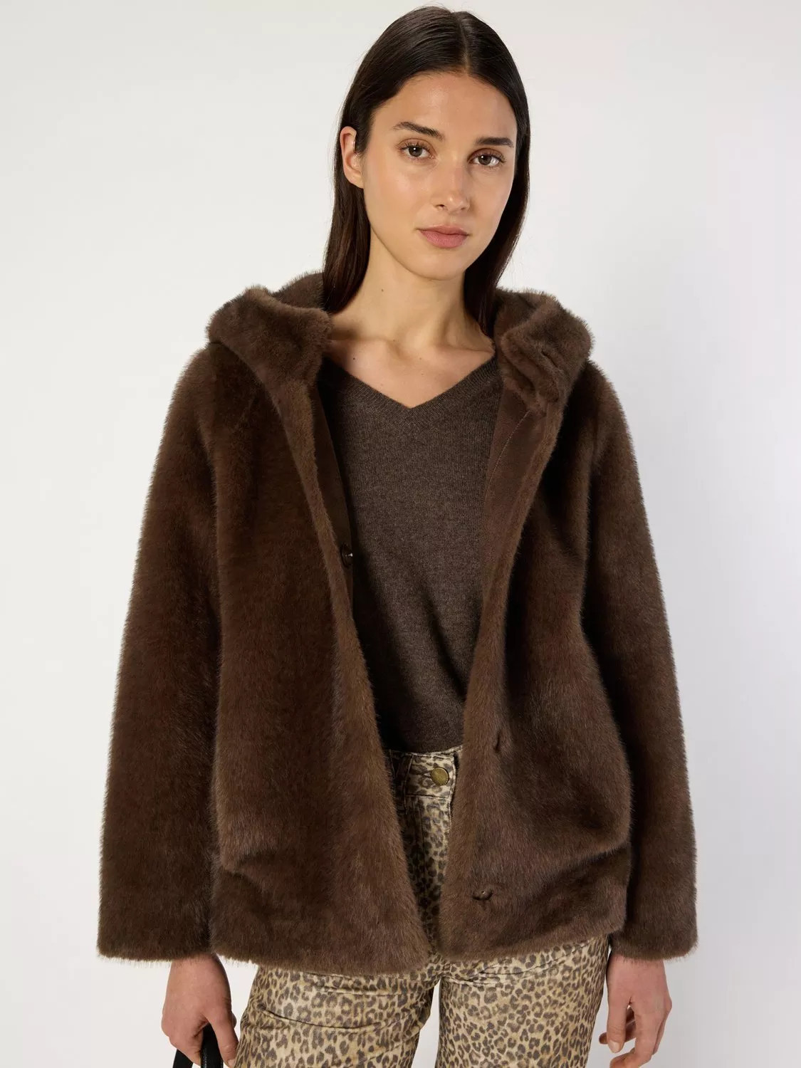 Gerard Darel Morgane Faux Fur Long Sleeve Hood Jacket | John Lewis (UK)