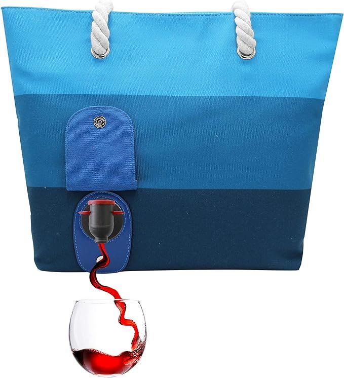 PortoVino Beach Wine Purse/Tote with Hidden, Leakproof & Insulated Compartment, Holds 2 bottles o... | Amazon (US)