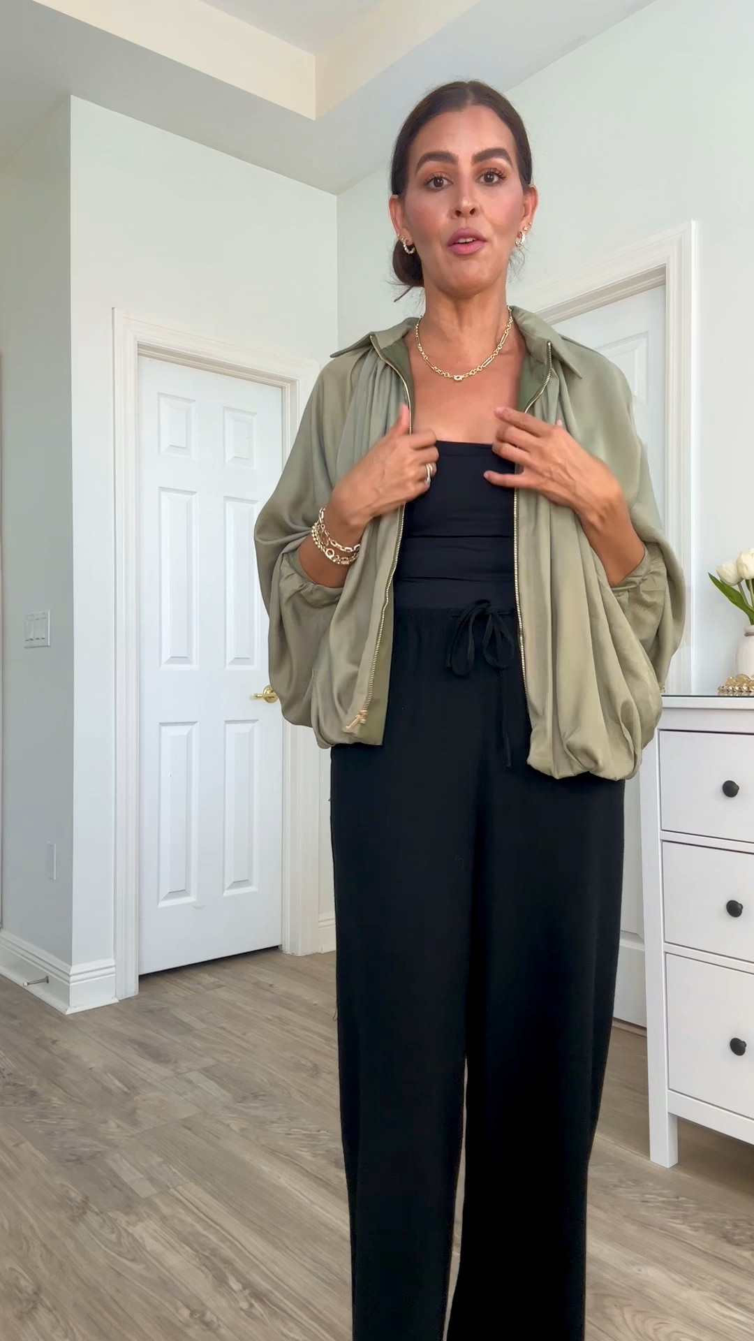 Size s in everything. Jacket in color green, is oversized .

#LTKSeasonal #LTKFindsUnder50 #LTKSaleAlert