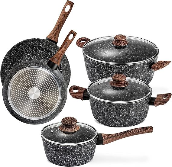 Prikoi Nonstick Cookware Set, Aluminum Kitchen Pots and Pans Set, Stovetop,Induction & Dishwasher... | Amazon (US)