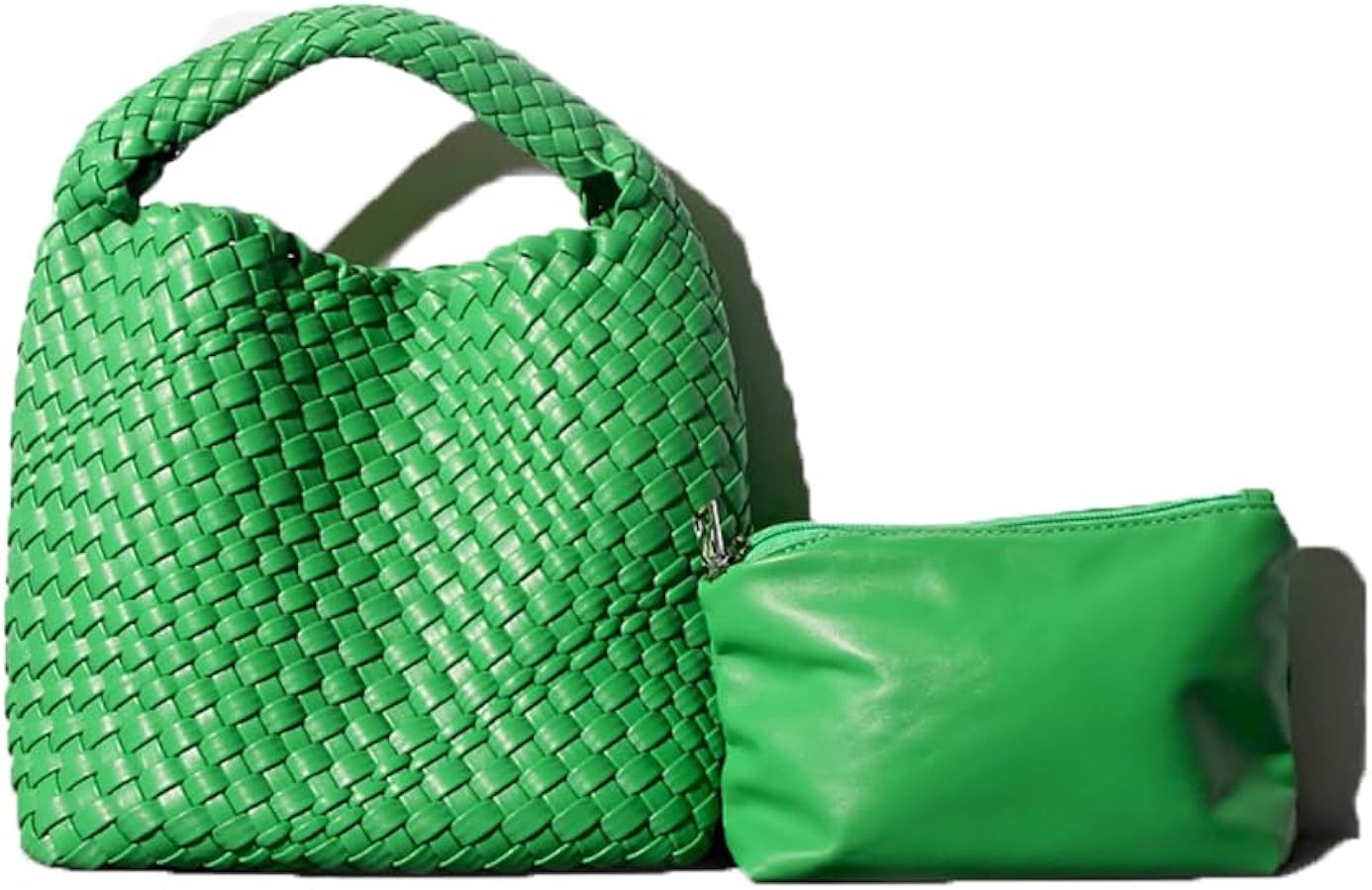 Women Vegan Leather Hand-Woven Tote Handbag Top-handle Bag Tote Hobo Bag Small with Purse | Amazon (US)