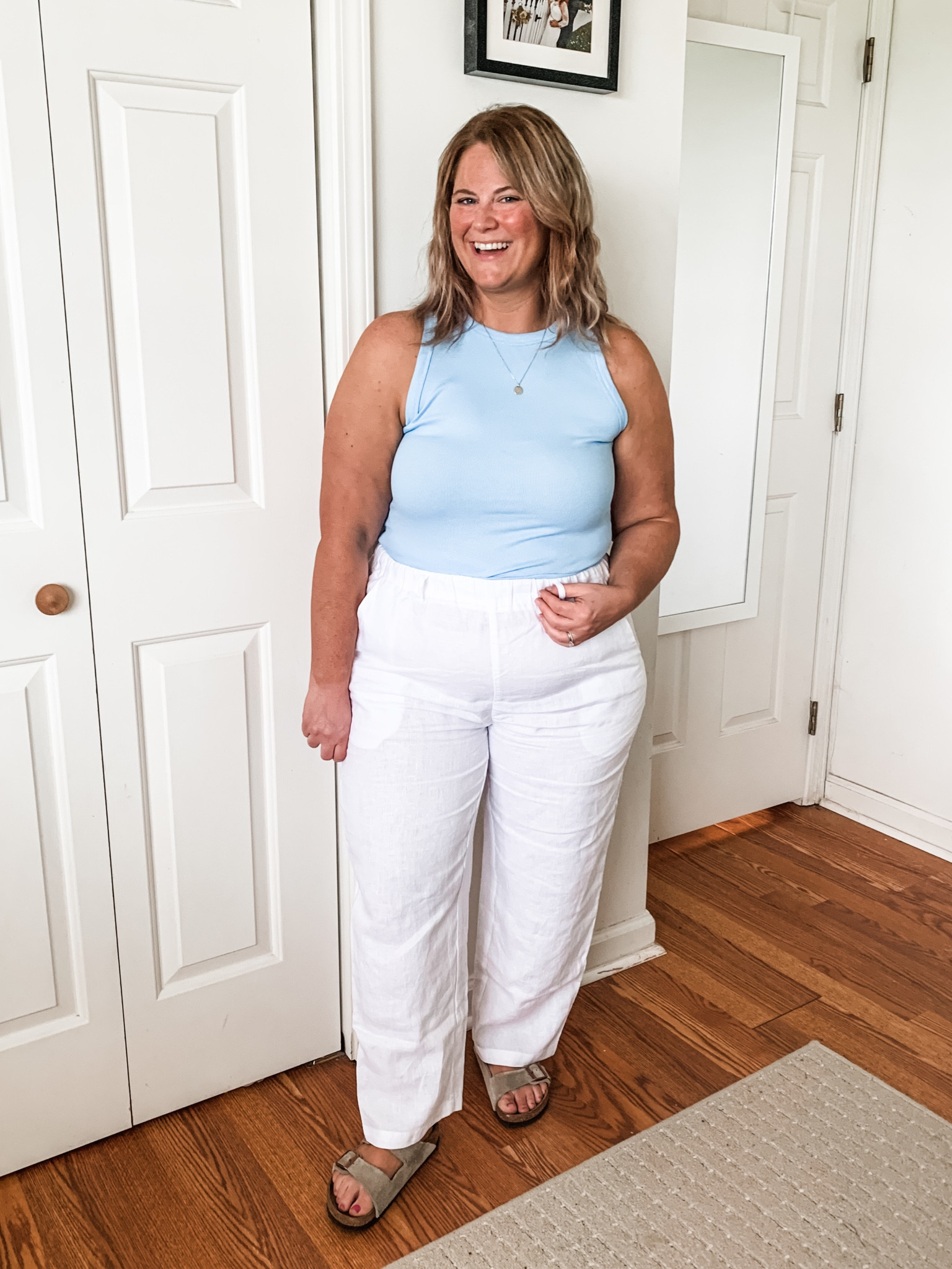 These white linen pants from Quince are great!  Wearing a large in pants and an XL in tank  

Petite friendly pants
Vacation outfit 
Summer outfit 
Midsize fuller bust swim

#LTKFindsUnder50 #LTKMidsize #LTKSummerSales