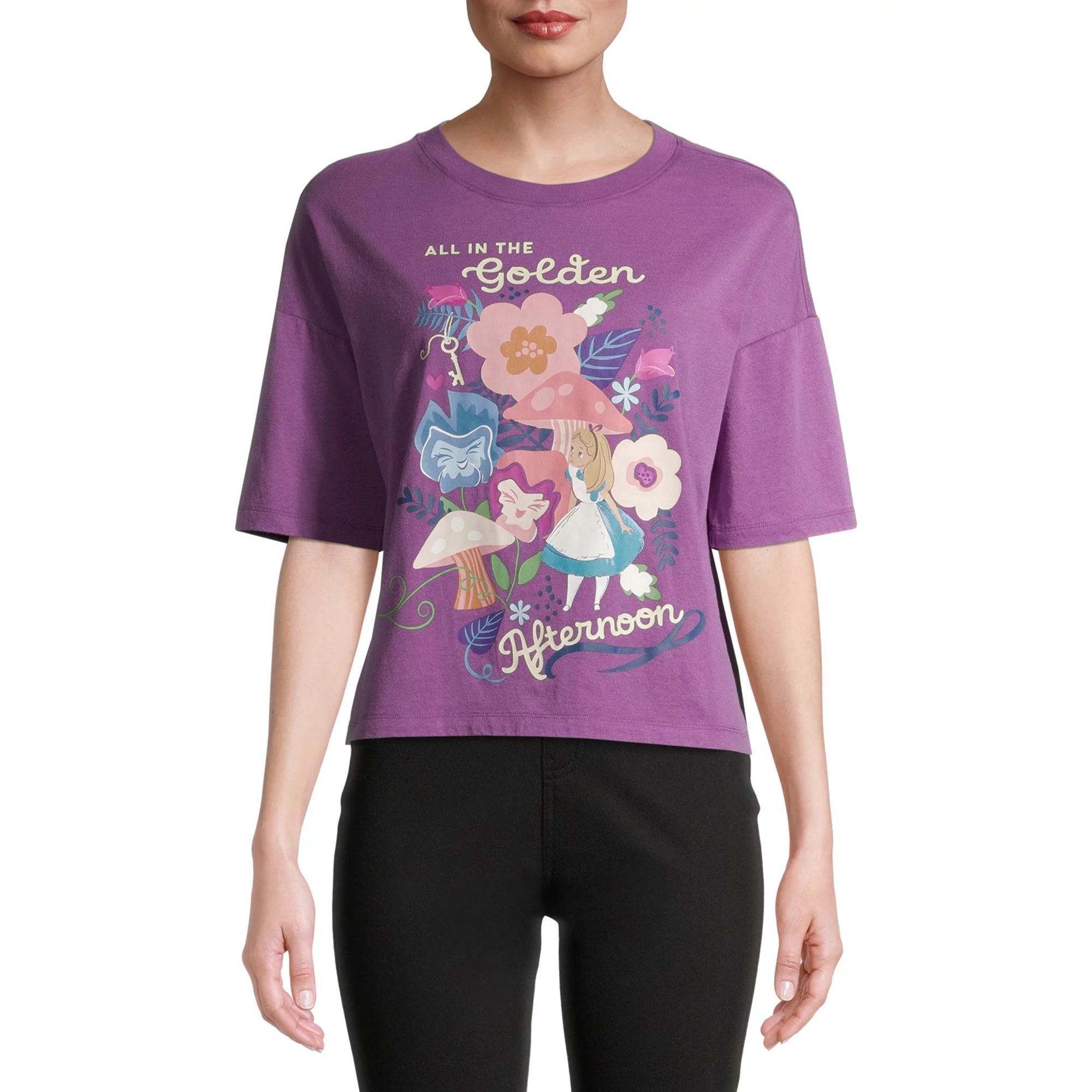 Disney Alice in Wonderland Juniors' Flower Garden Short Sleeve T-Shirt | Walmart (US)