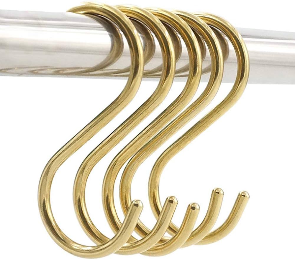 Amazon.com: Xinally 10 Pieces Multipurpose Brass S Shaped Hooks Coat Clothes Storage Hangers Kitc... | Amazon (US)