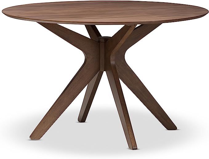 Baxton Studio Lyla Mid-Century Modern Walnut Wood 47-Inch Round Dining Table, Walnut Brown | Amazon (US)