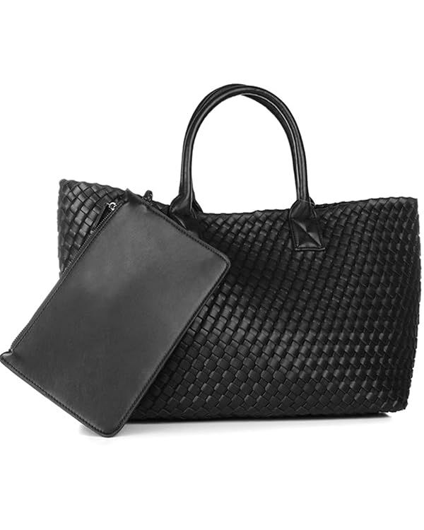 Fashion Woven Vegan Leather Shopper Bag Bucket Bag Travel Handbags and Purses Women Tote Bag Larg... | Amazon (US)