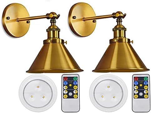 2-Light Led Industrial Battery Operated Wall Lights, Battery Run Remote Control Wireless Classic ... | Amazon (US)