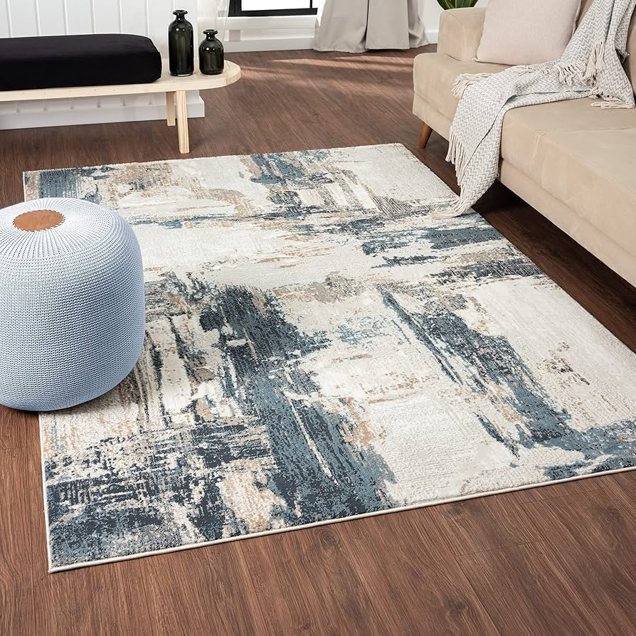 LUXE WEAVERS Distressed Abstract Blue 9x12 Area Rug, Non-Shedding Carpet | Amazon (US)